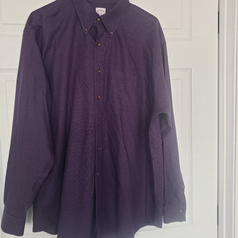 Brooks Brothers Men's Shirt Button‎ Down Dark Purple Plaid Sz XL